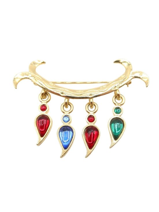 Unbranded Jewelry - Vintage Gold Tone Multicolor Faux Gem Stone Branch Dangle Brooch Unsigned